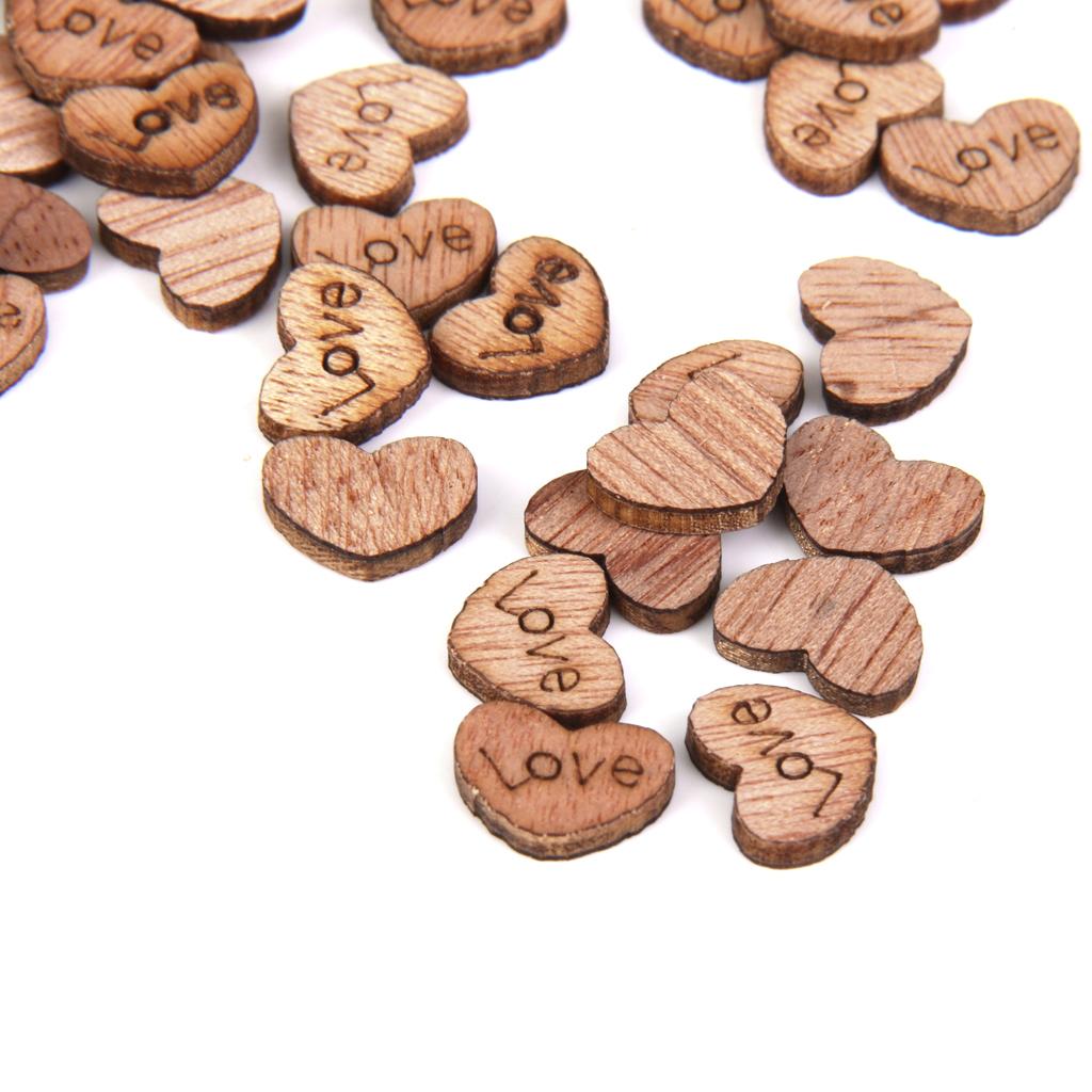 100pcs Nature Wood Wooden Hearts Scrapbooking Embellishments Crafts 12x2mm  