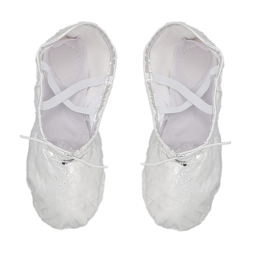 Women Girl Silver Sequins Ballet Pointe Gymnastics Leather Dance Shoes 36