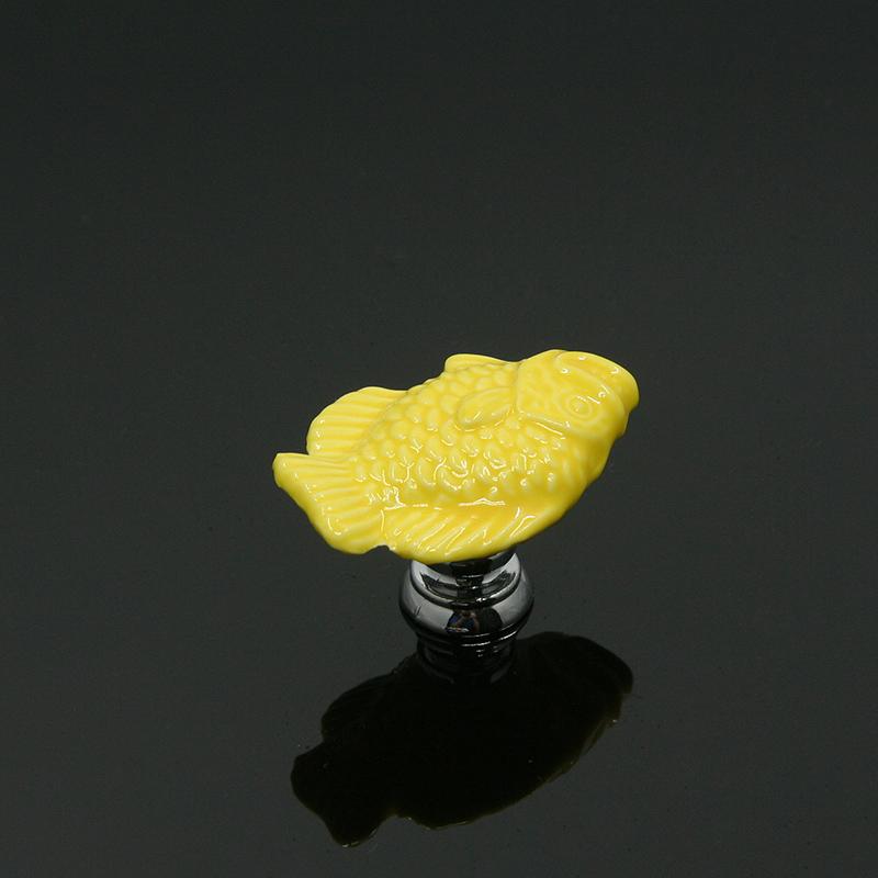 Creative Mandarin Fish Door Knob Cabinet Furniture Drawer Pull Handle-Yellow