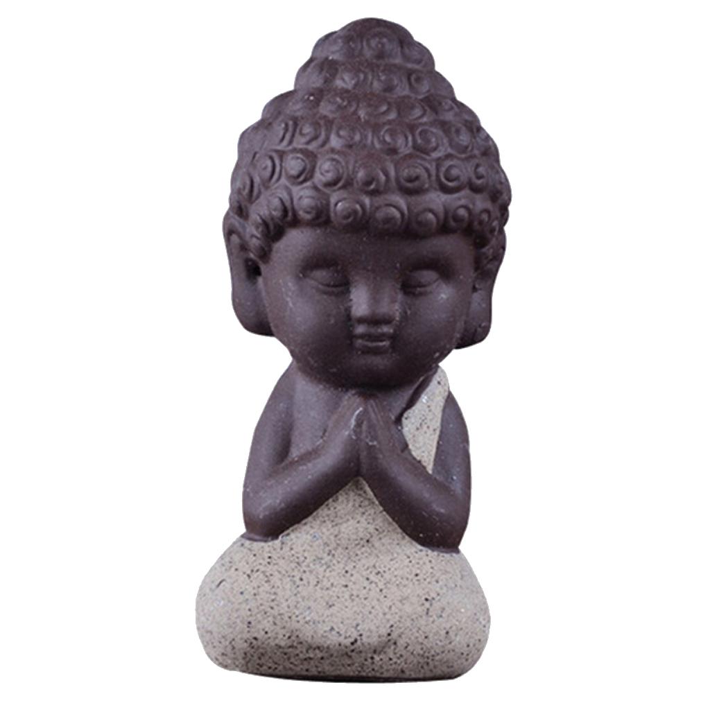 Little Monk Buddha Ceramic Statues Holder Tea Pet Home Tea Tray Decor Beige