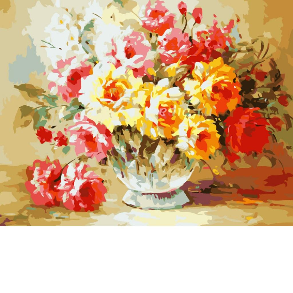 Frameless DIY Painting By Numbers Canvas Painting Art Picture Flower #7