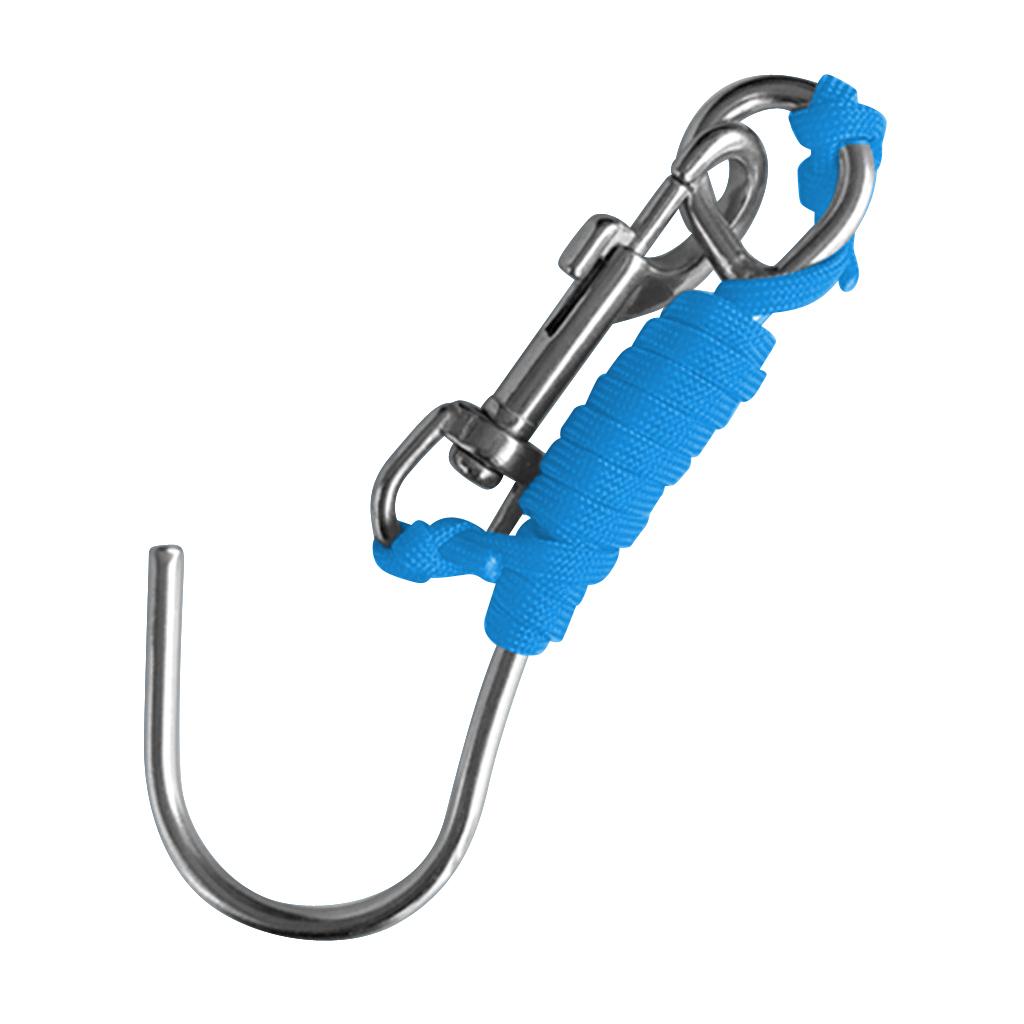 Scuba Diving Reef Drift Hook with 47" Line & Stainless Steel Clip Blue