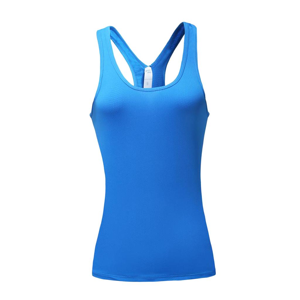 Women Sports Vest Fitness Gym Stretch Sleeveless Shirts Blue L