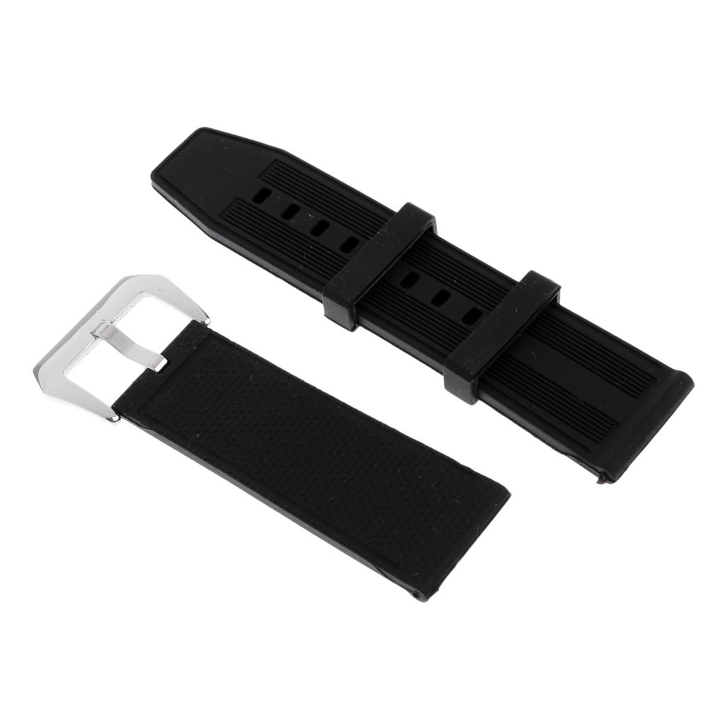 Mens Waterproof Silicone Sport Diver Watch Band Strap Silver Polished Buckle