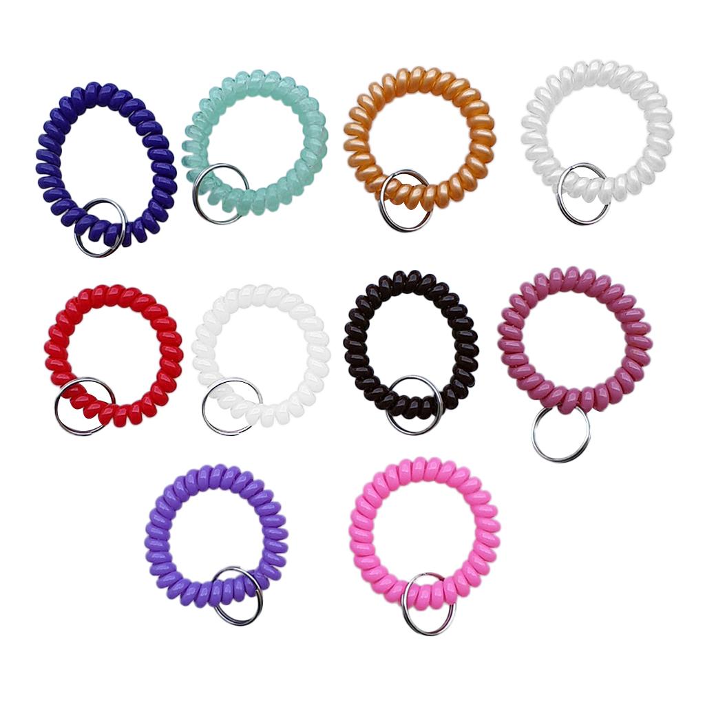 10 Pieces Spiral Wrist Coil Keychains Key Ring Wrist Band Ken Chain Colorful