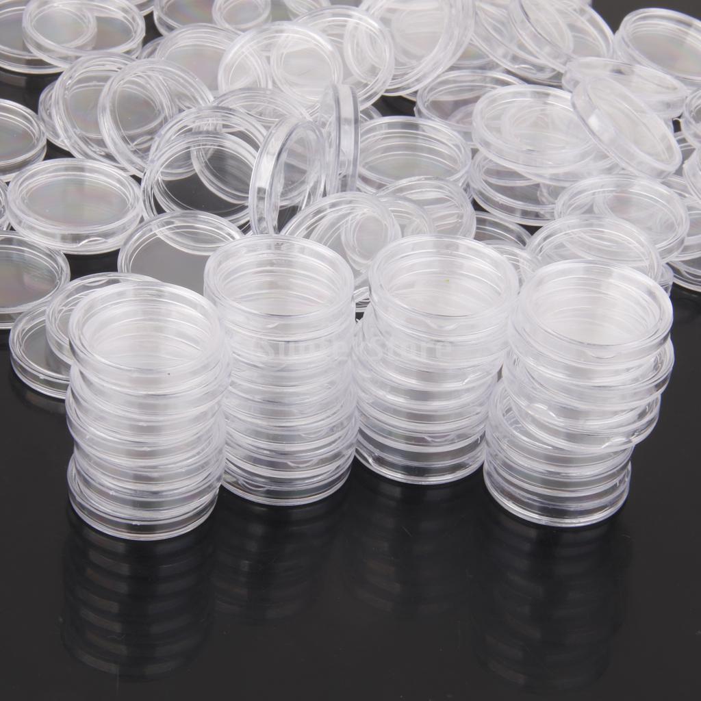 100pcs Clear Coin Capsules Containers Boxes Holders 21mm