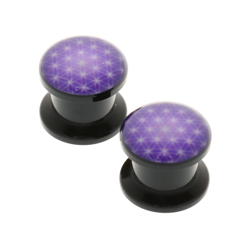 1Pair Acrylic Purple Net Flesh Tunnel Ear Plug Earring Expander  14mm