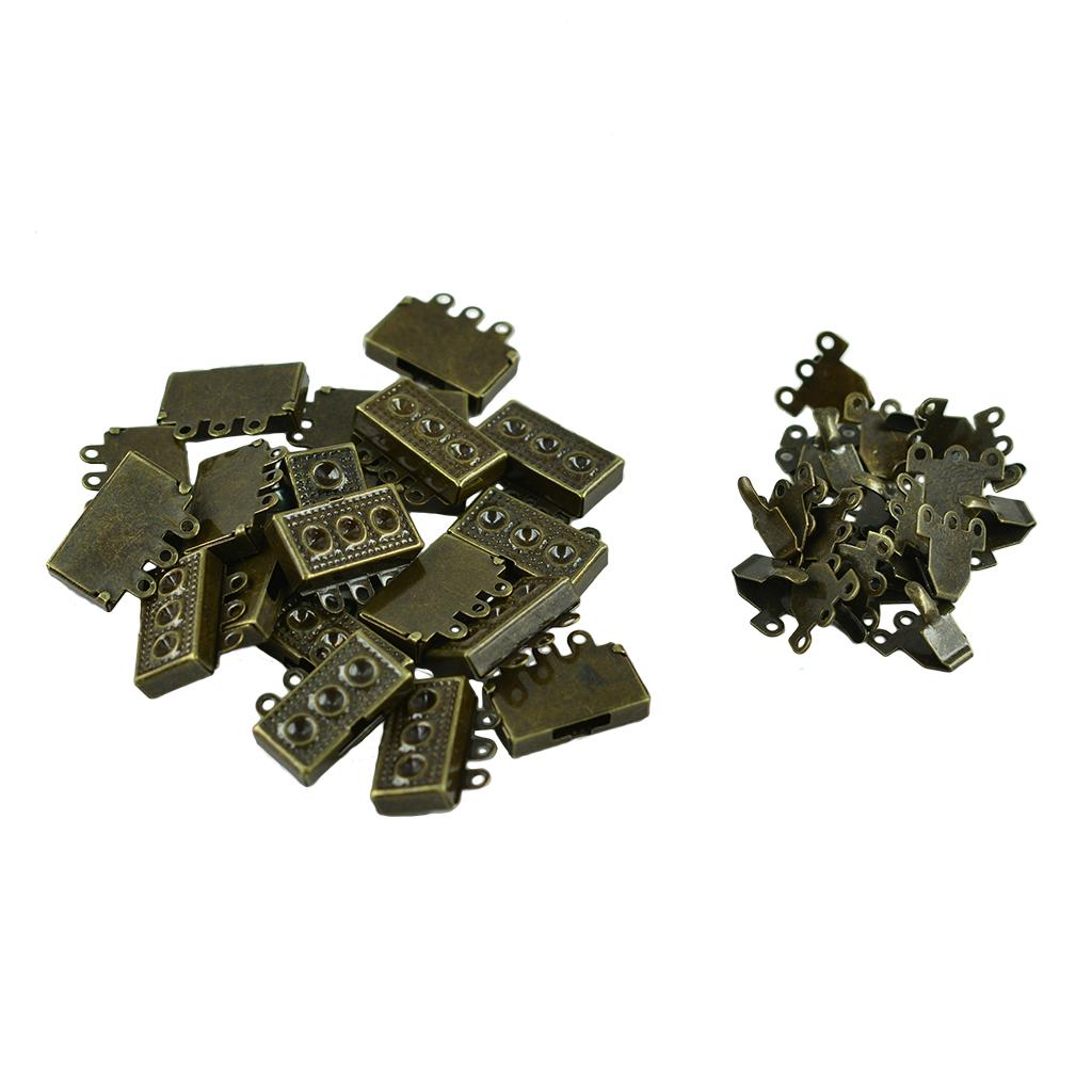 20 Pieces Brass 3 strand Box Clasp Necklace DIY Jewelry Findings Bronze