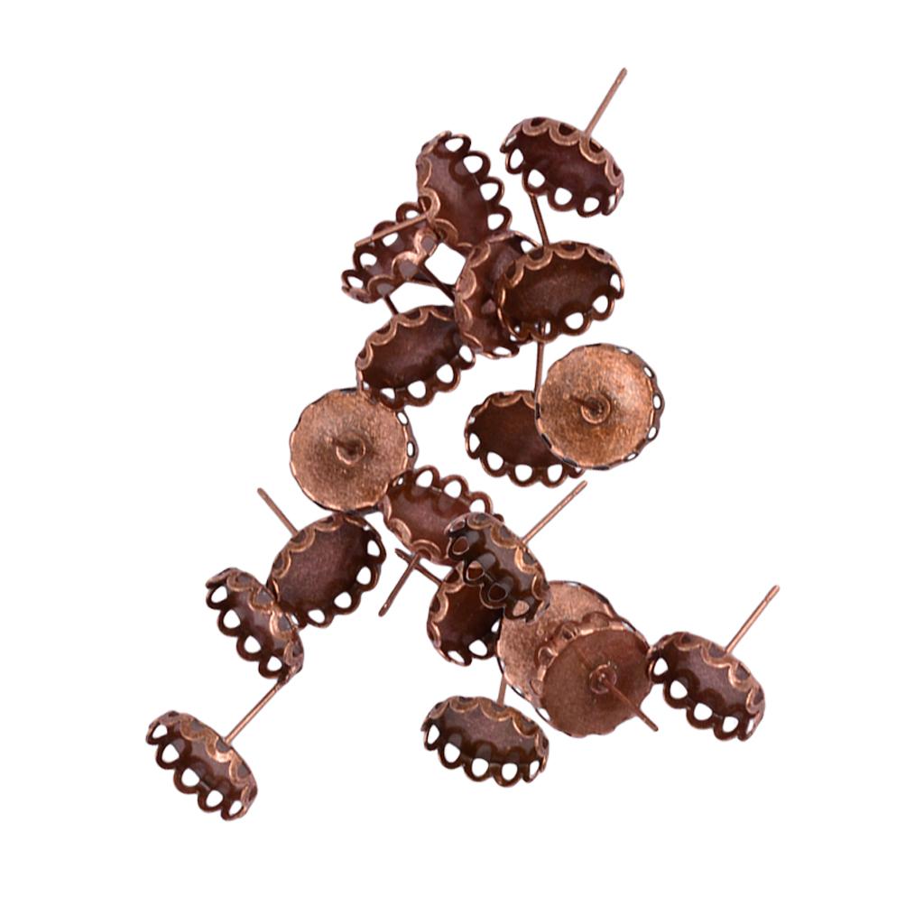 20 Pieces 12mm Flower Cabochon Ear Studs Blank Bezel Settings Copper