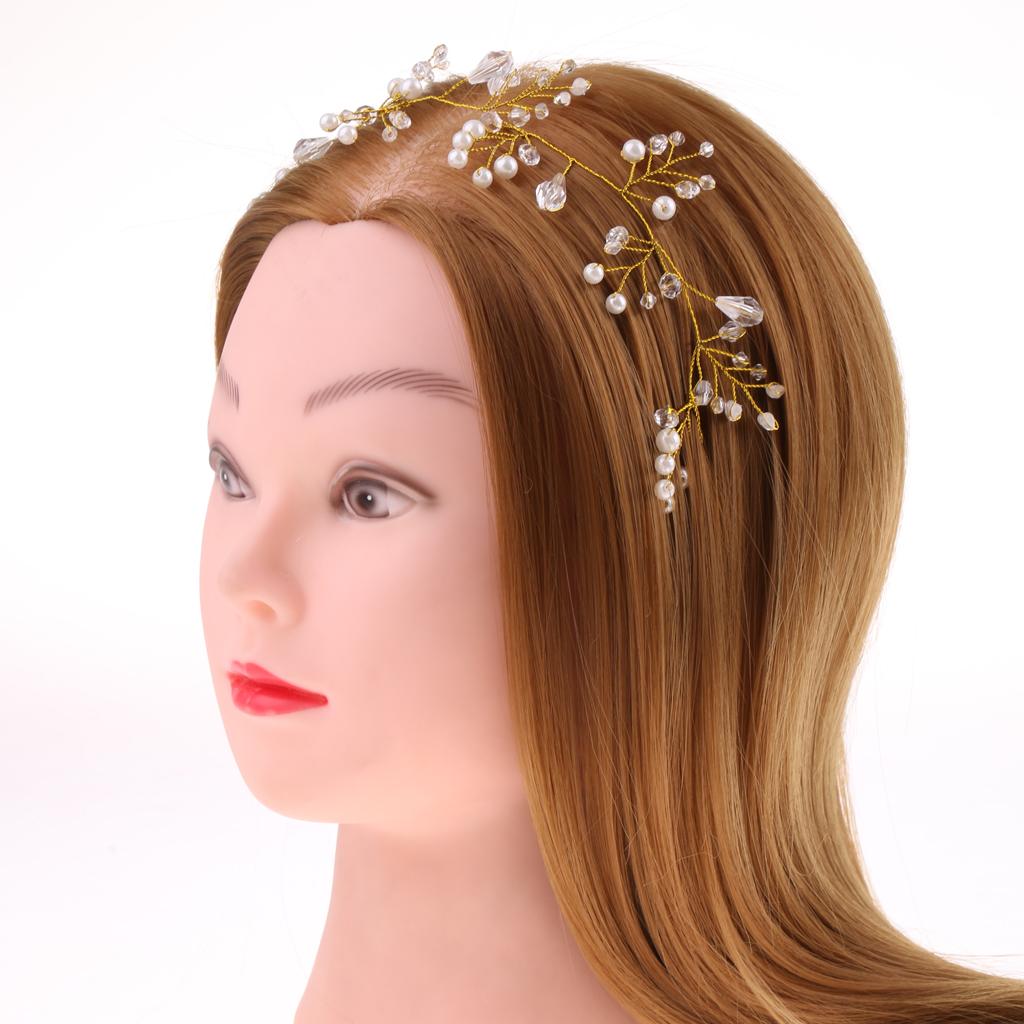 Charming Woman Bridal Pearls Diamante Hair Chain Vine Tiara Hair Jewelry