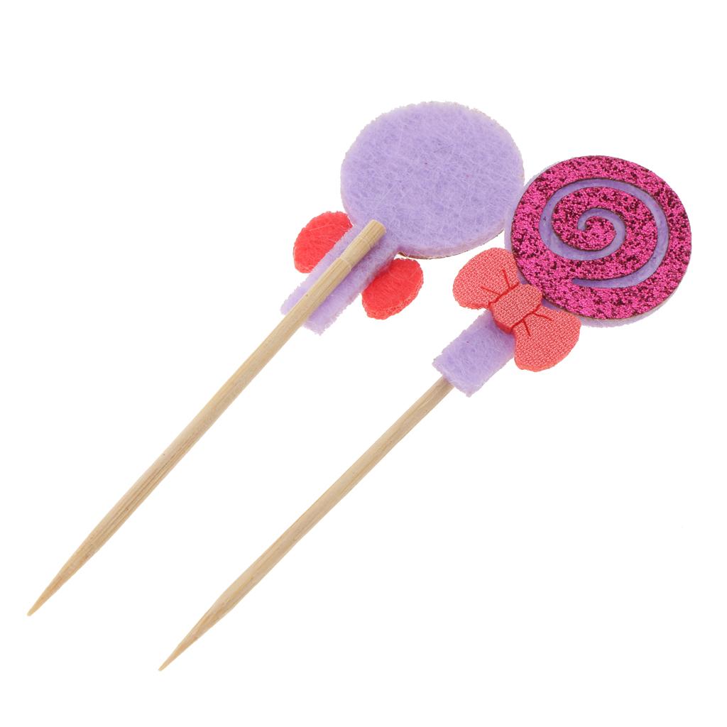 10 Pieces Lollipop Felt Cake Topper Birthday Party Cupcake Picks Rose Red