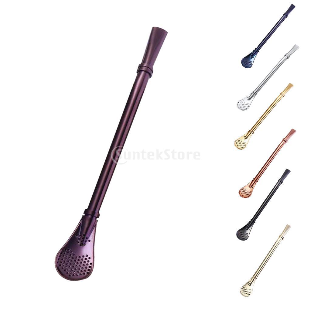 10 Pcs Stainless Steel Drinking Straw Spoon Infuser 15.7cm Teaspoon Silver