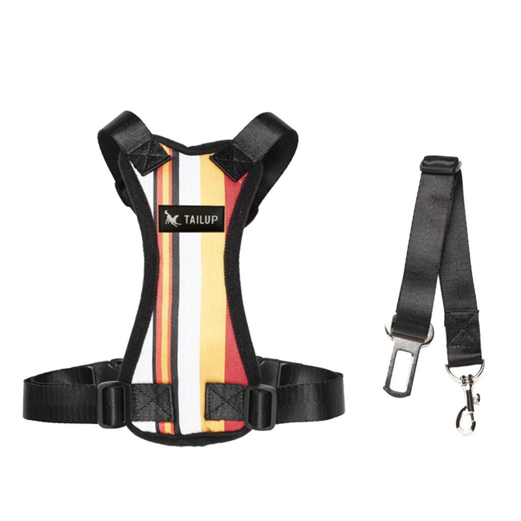 Adjustable Pet Cat Dog Car Seat Belt Restraint Harness Leash Stripe_L