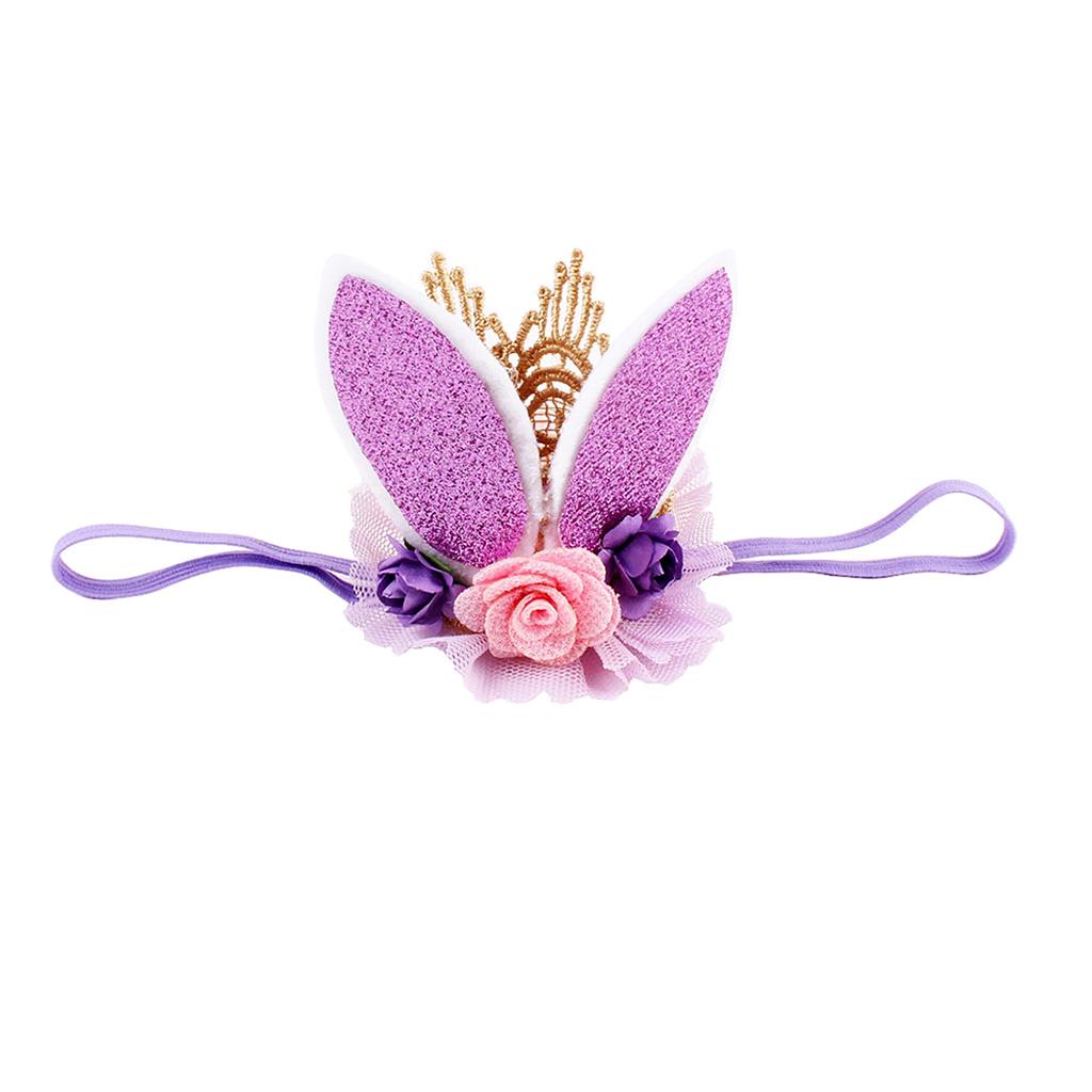 Lace Crown Rabbit Ears Headbands for Baby Toddler Girls Purple