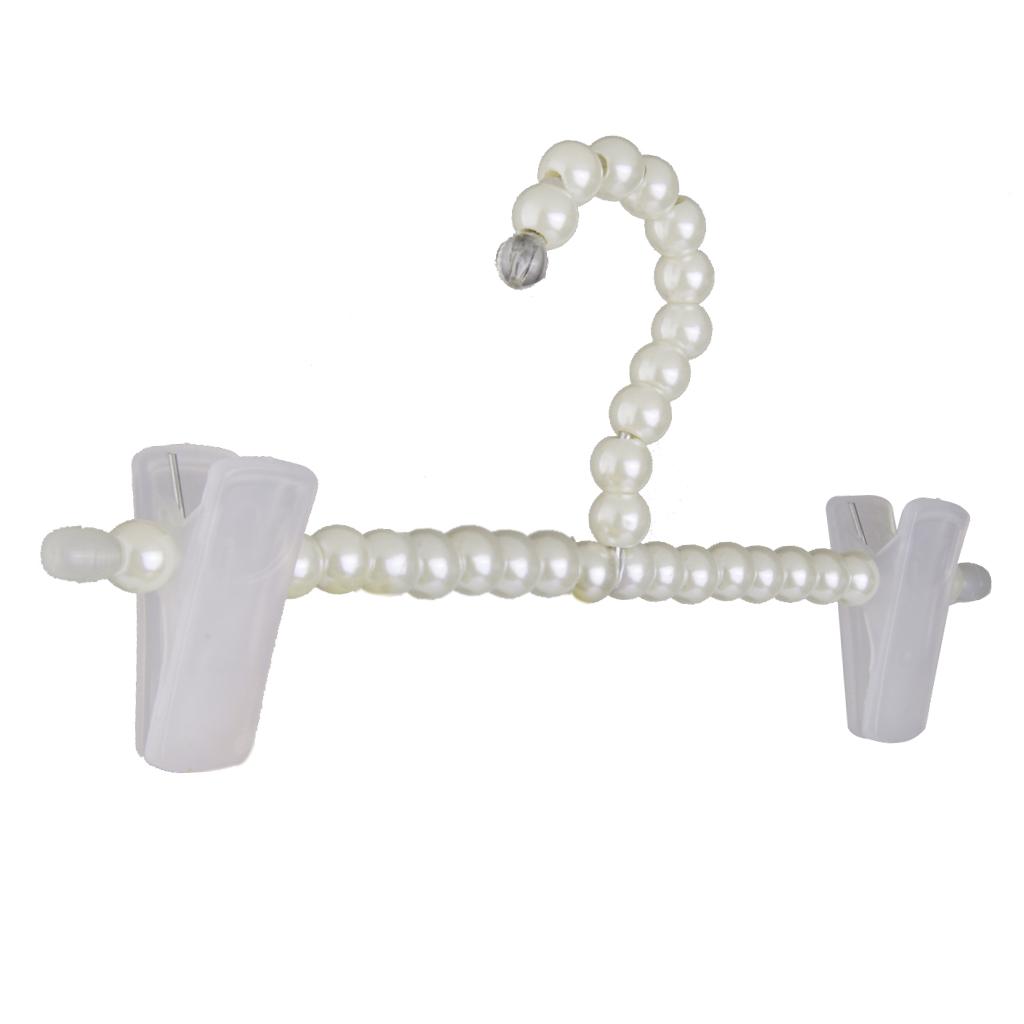 White Plastic Pearl Clothes Trouser Hangers Hook Clips for Children Kids