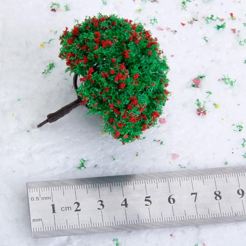 2.7 Inch Green Train Set Scenery Landscape Model Tree with Red Flowers - 20PCS