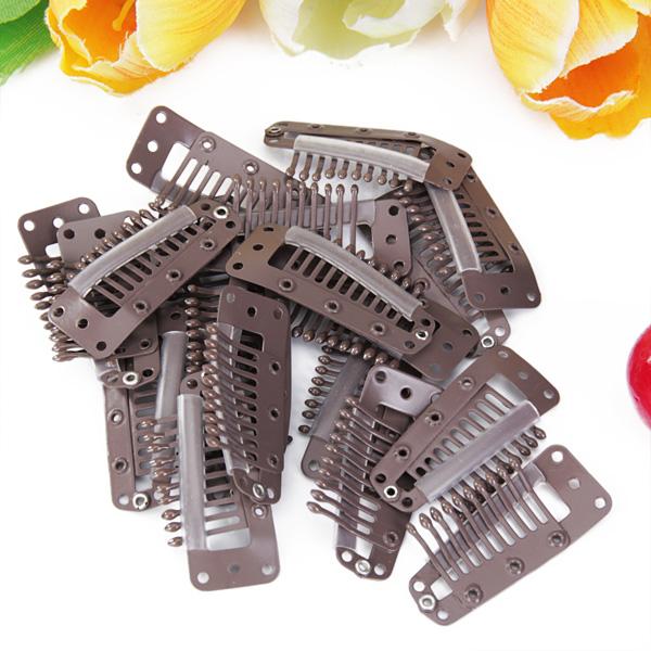 20pcs 10 Teeth Snap-Comb Wig Clips with Rubber Back - Tan