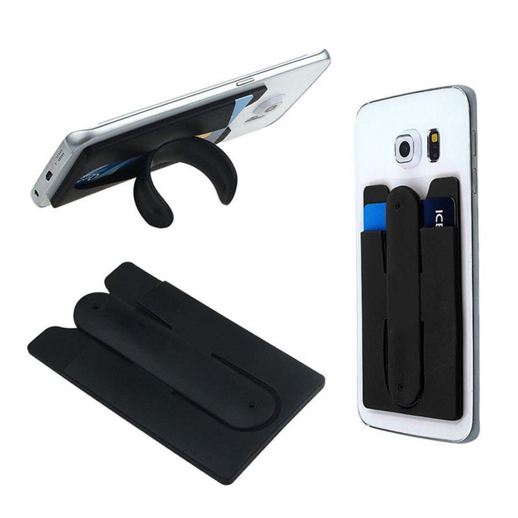 2 in 1 Silicone Adhesive Smart Phone Rear Back Stand Credit Card Holder