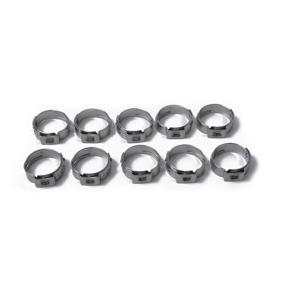 10 Pieces Stainless Steel Single Ear Clamps Hydraulic Hose 10 x 15.3-18.5mm