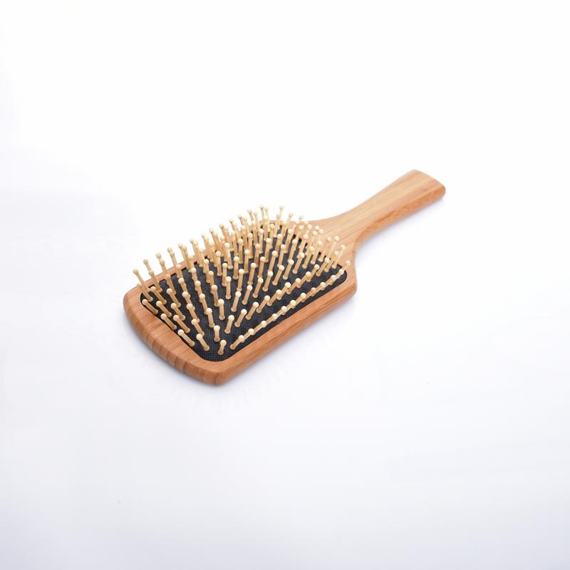 Bamboo Square Handle Round Teeth Human Massage Hair Brush Black Cushion Comb