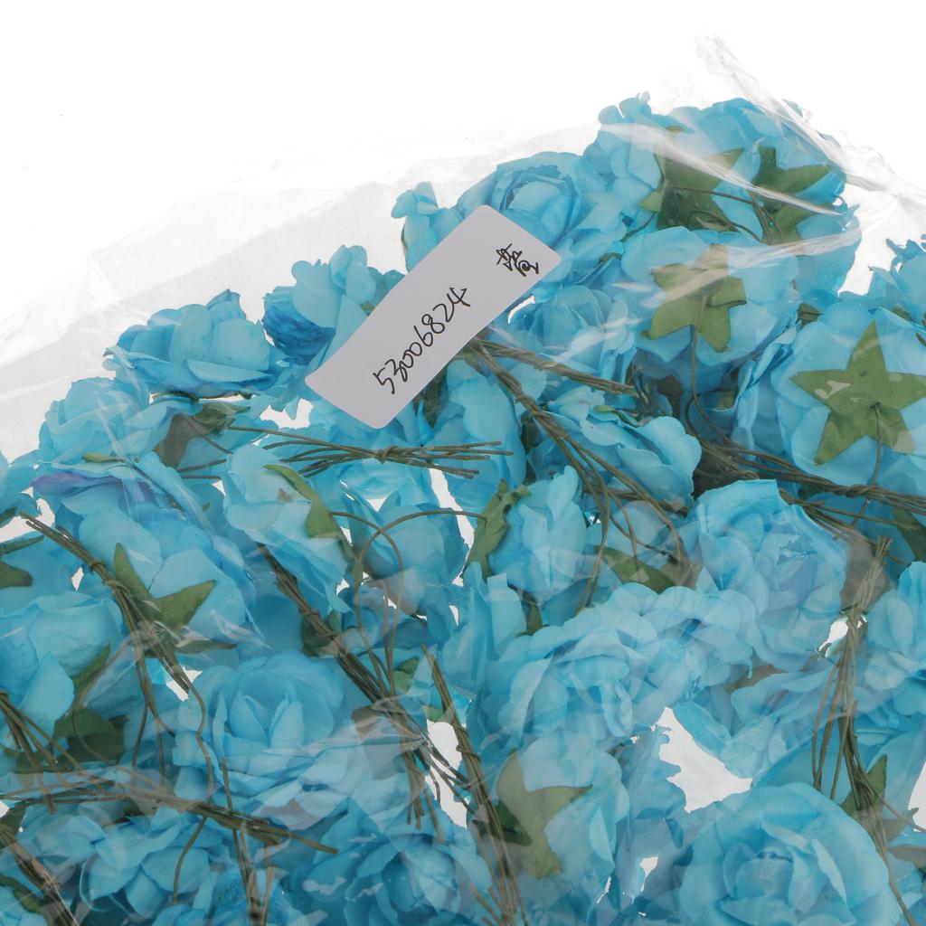 144pcs Mini Paper Artificial Rose Buds Flower DIY Craft Wedding Decor Blue