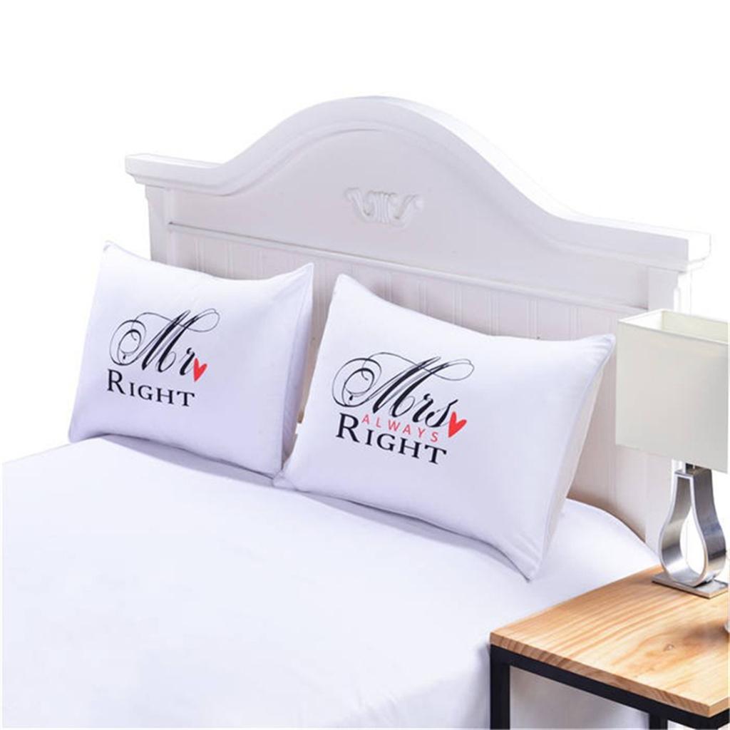 1 Pair Rectangle Couple Throw Pillow Cases Cushion Covers Home Bedroom Decor Mr Mrs Right -50cmx75cm