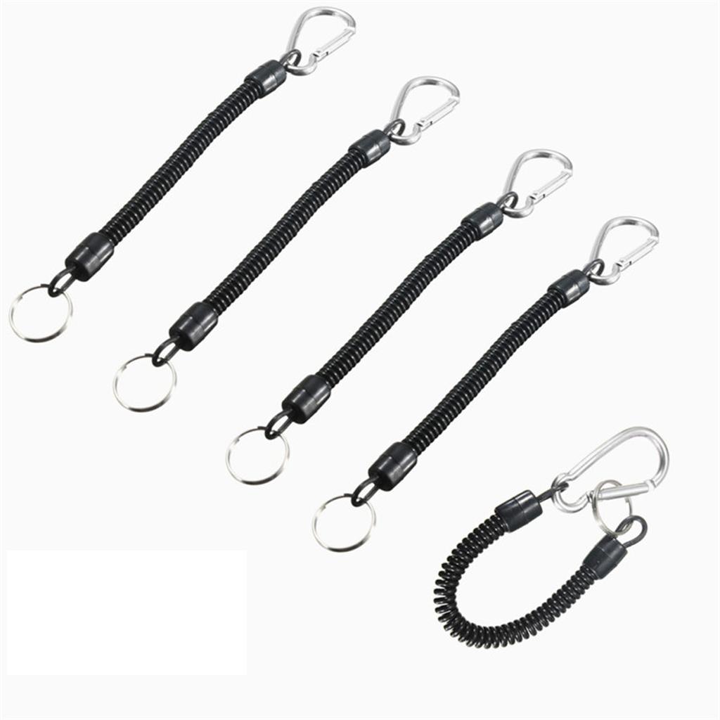 5pcs Retractable Fishing Lanyard Coiled Tether Secure Tackle Tools Silver
