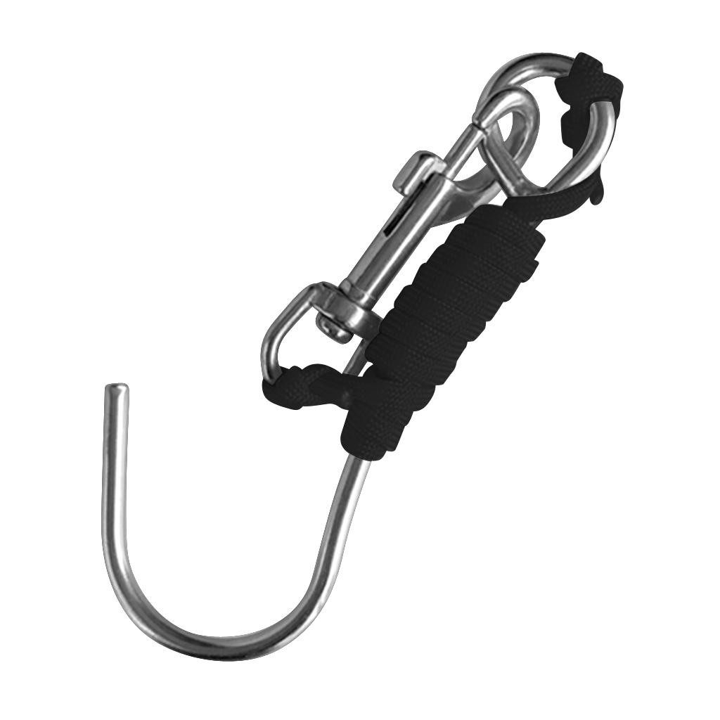 Scuba Diving Reef Drift Hook with 47" Line & Stainless Steel Clip Black