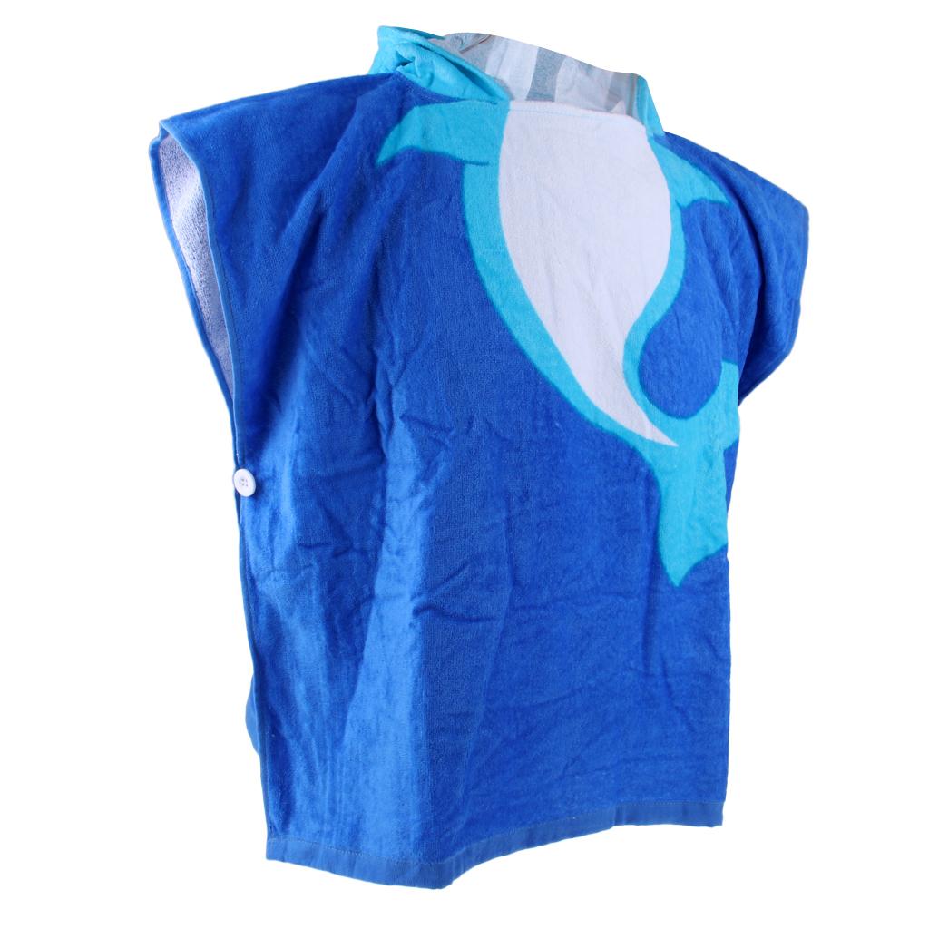 Kids Cotton Hooded Poncho Towel Beach Pool Swim Surf Changing Towel blue