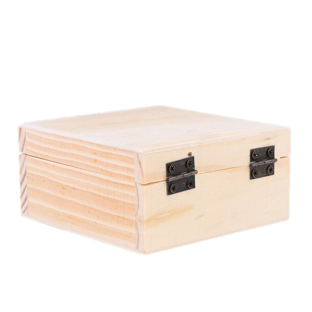 Wood Unfinished Wooden Jewel Box for Kid's DIY Craft Square