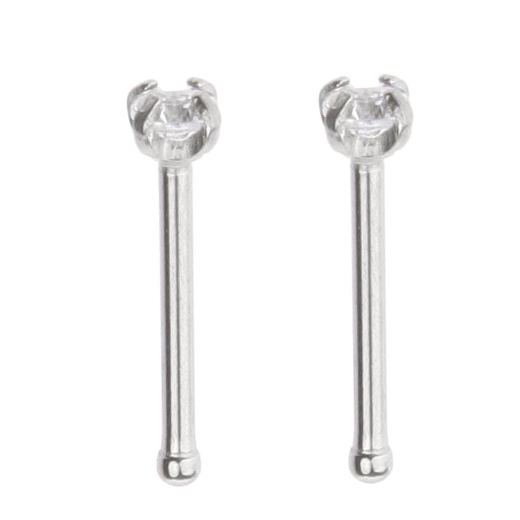 2Pcs Stainless Steel Crystal Nose Stud Bar Ring Belly Body Piercing Jewelry