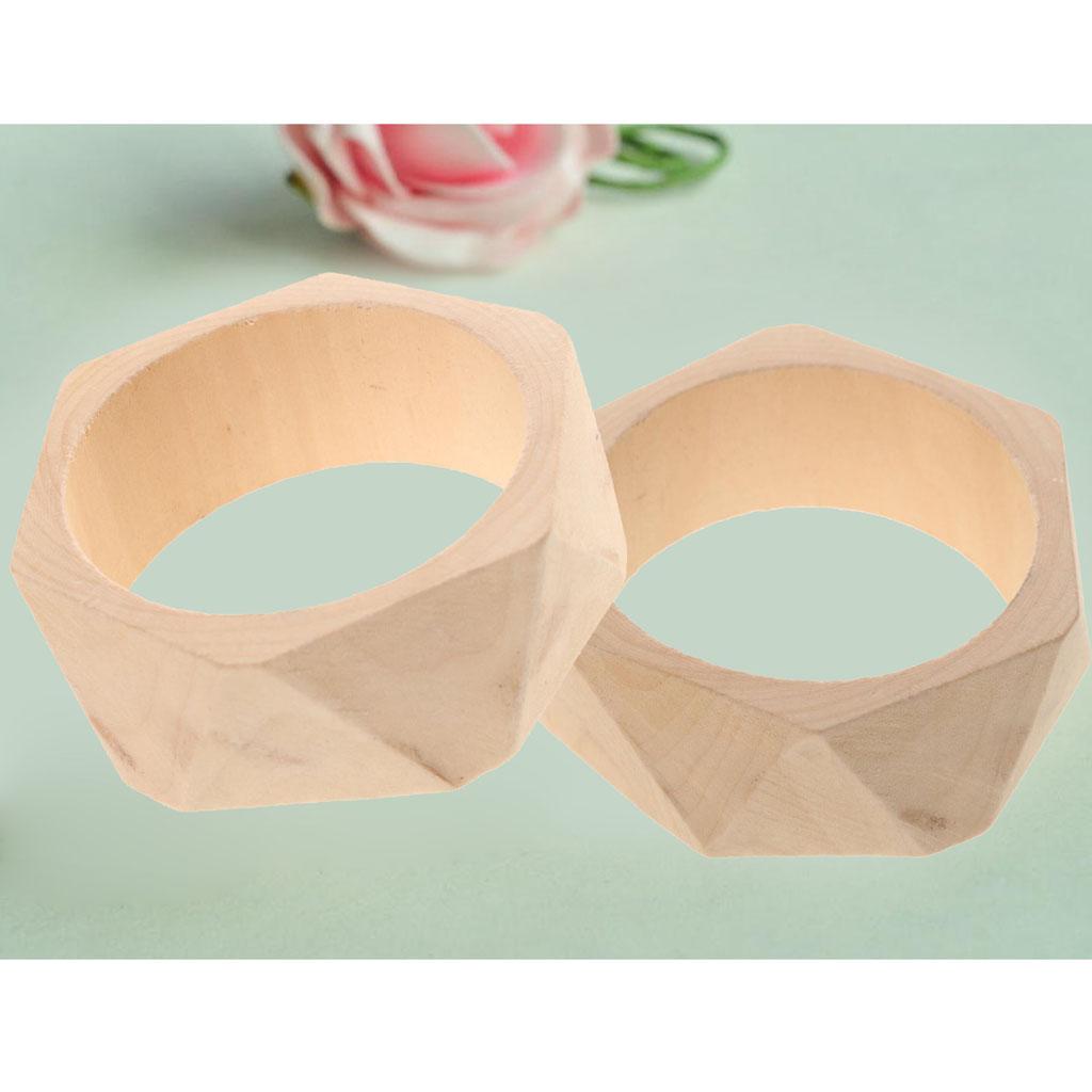 Unfinished Nnarrow Large Faceted Natural Wood Wooden Bracelet Bangle DIY