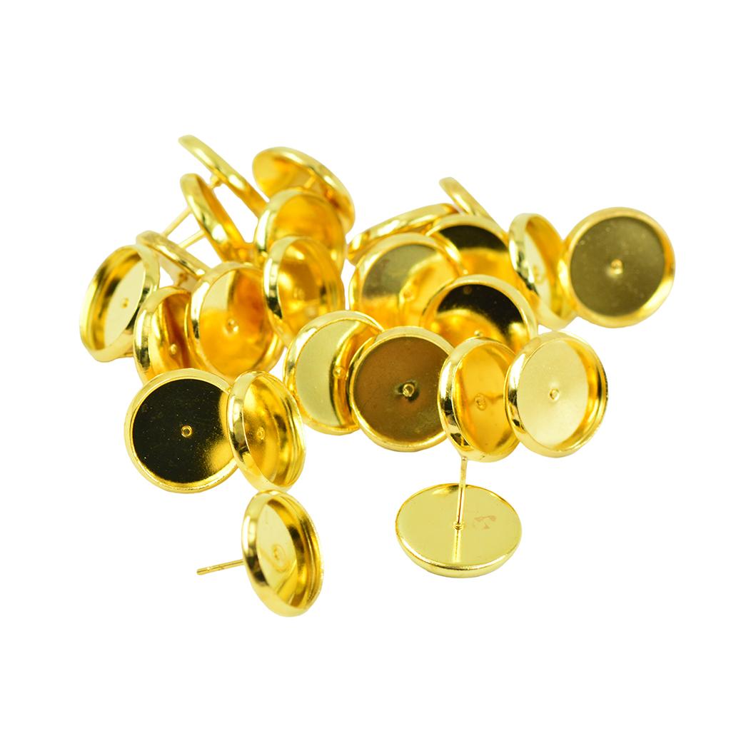 24 Pieces Round Earrings Blank Bezel Setting For 12mm Cabochon Gold