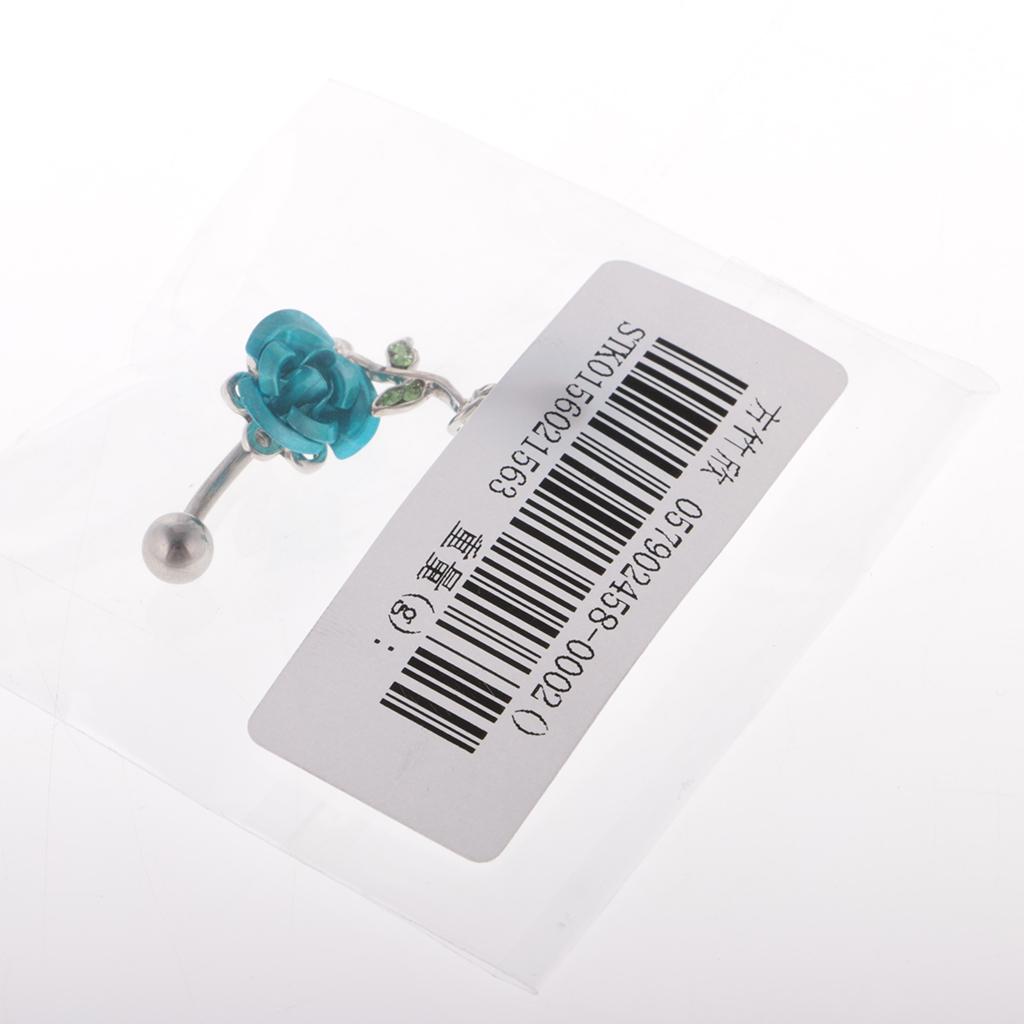 316L Stainless Steel Belly Ring Rose Flower Navel Bar 14G Blue