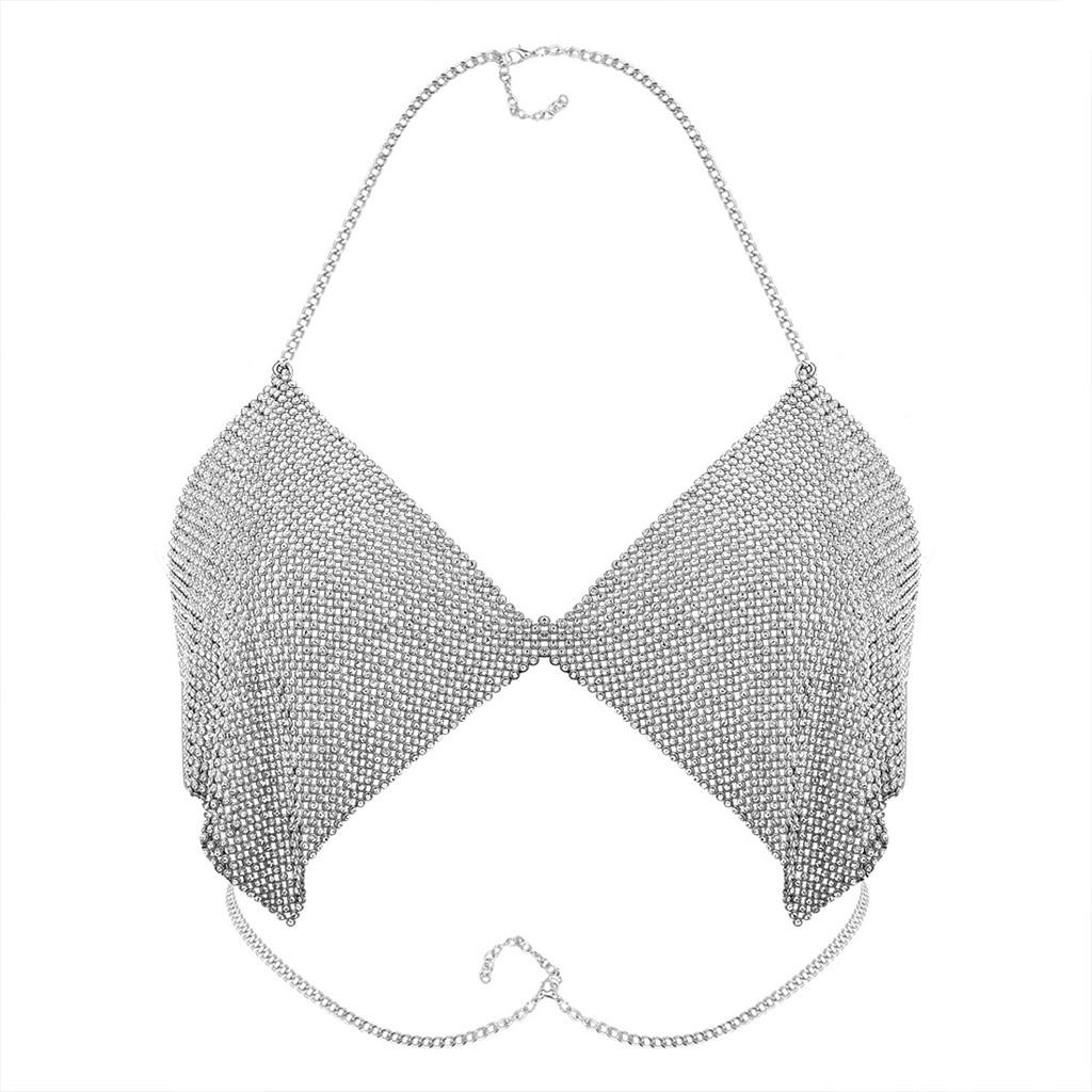 Fashion Women Sexy Bikini Body Chain Necklace Embed Rhinestone Charm Silver