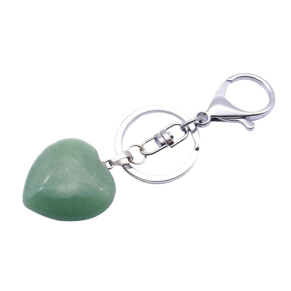 Heart Shape Gemstone Pendant Keychain Keyring DIY Necklace Jewelry Green
