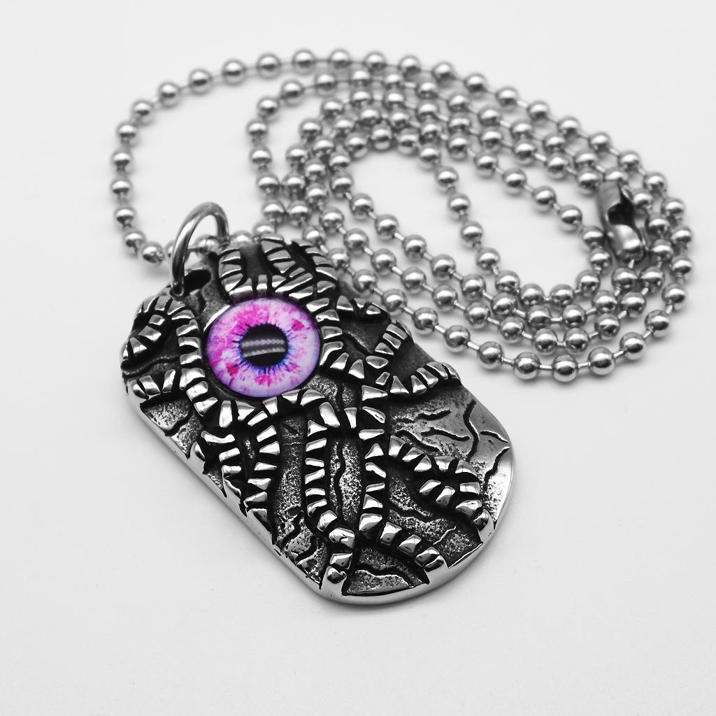 Retro Grain Stainless Steel Shield Eye Pendant Chain Necklace Red Eye