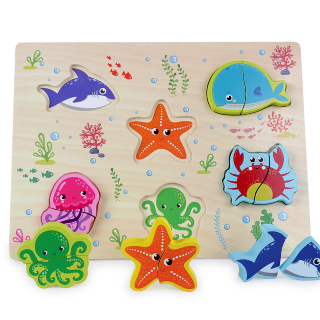 Wooden 3D Jigsaw Puzzle Baby Toddler Preschool Educational Toys Sea Animals