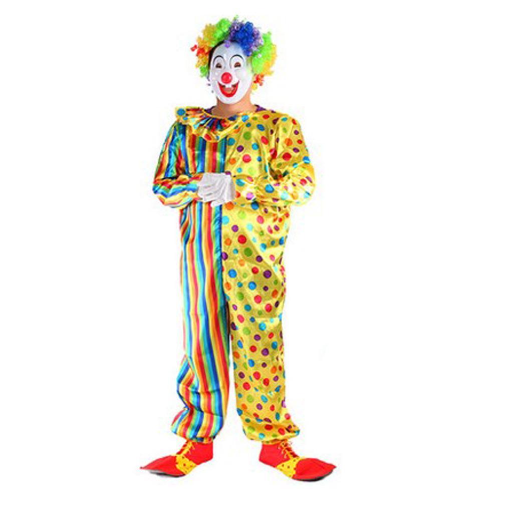 Circus Clown Costume Comedy Mens Clown Outfit Halloween Masquerade Fancy Dress 