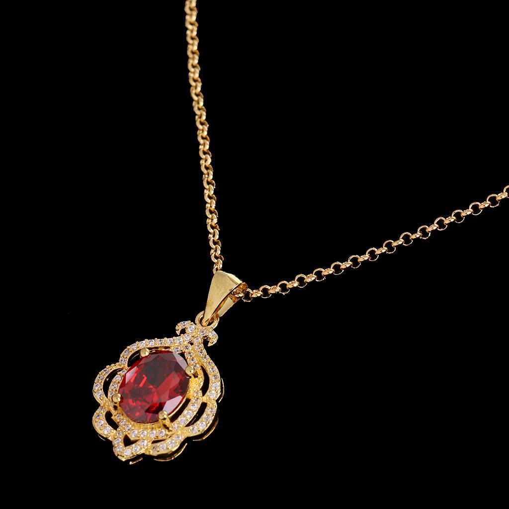 Fashion Women Crystal Garnet Diamond Pendant Necklace Wedding Jewelry Gold