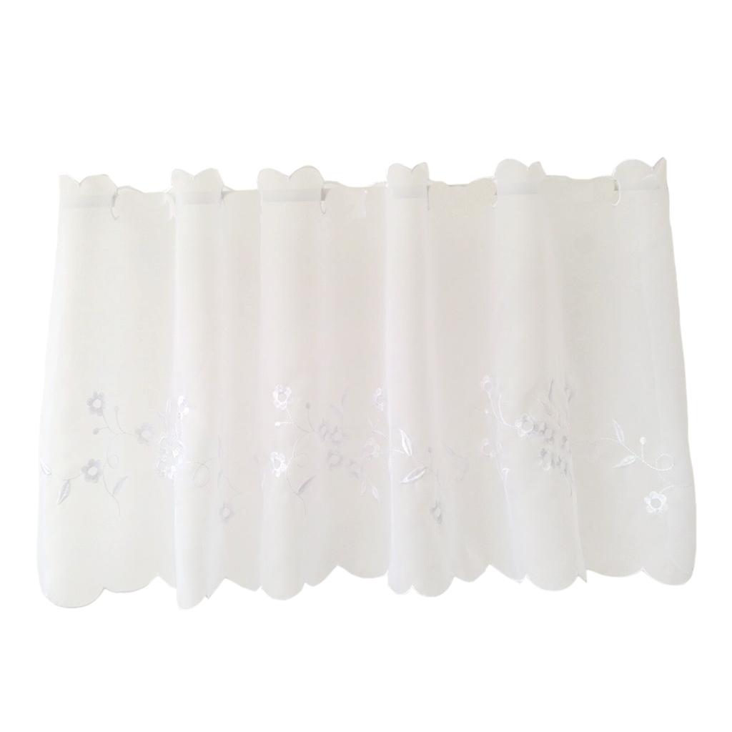 Embroidered Window Tiers Kitchen Cafe Half Curtains White 30x120cm