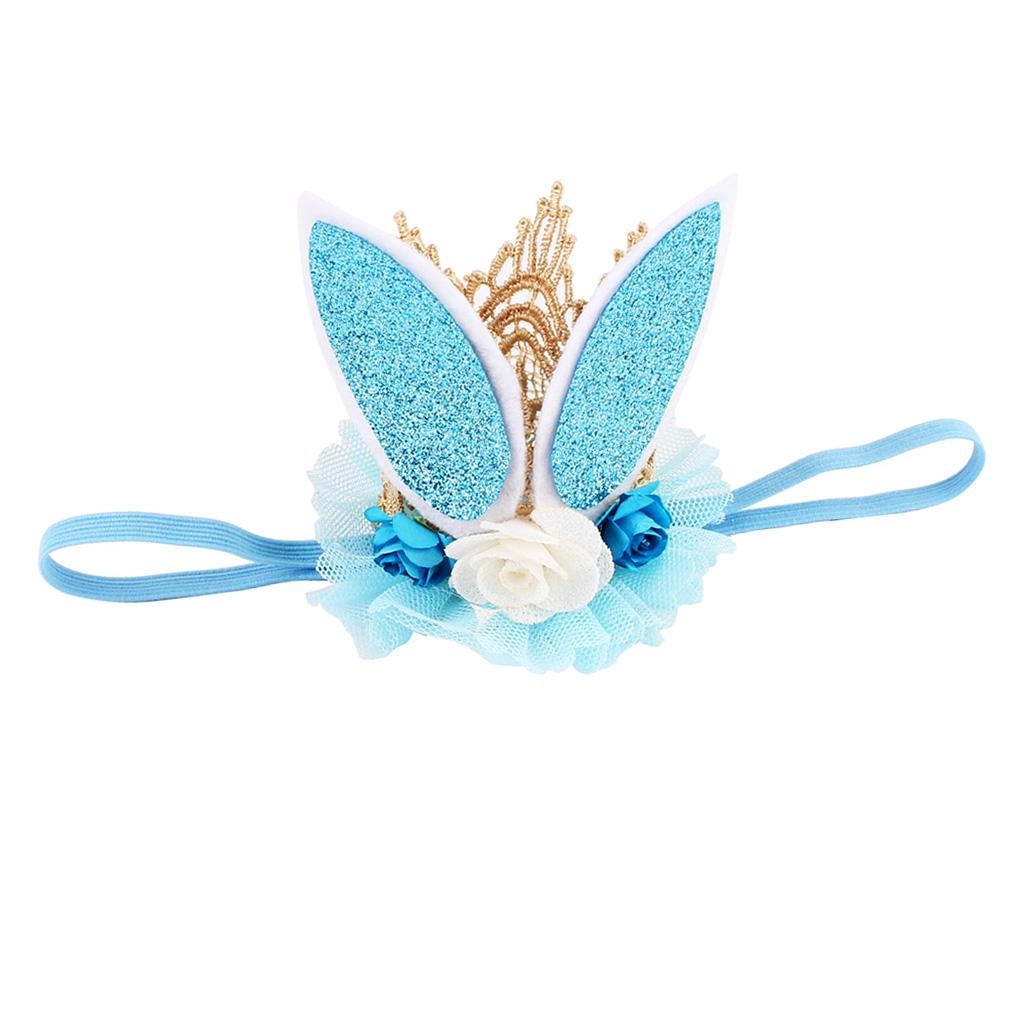 Lace Crown Rabbit Ears Headbands for Baby Toddler Girls Blue