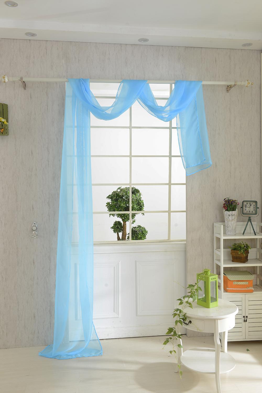 550*80cm Solid Scarf Sheer Voile Window Curtain Drape Valance -Blue