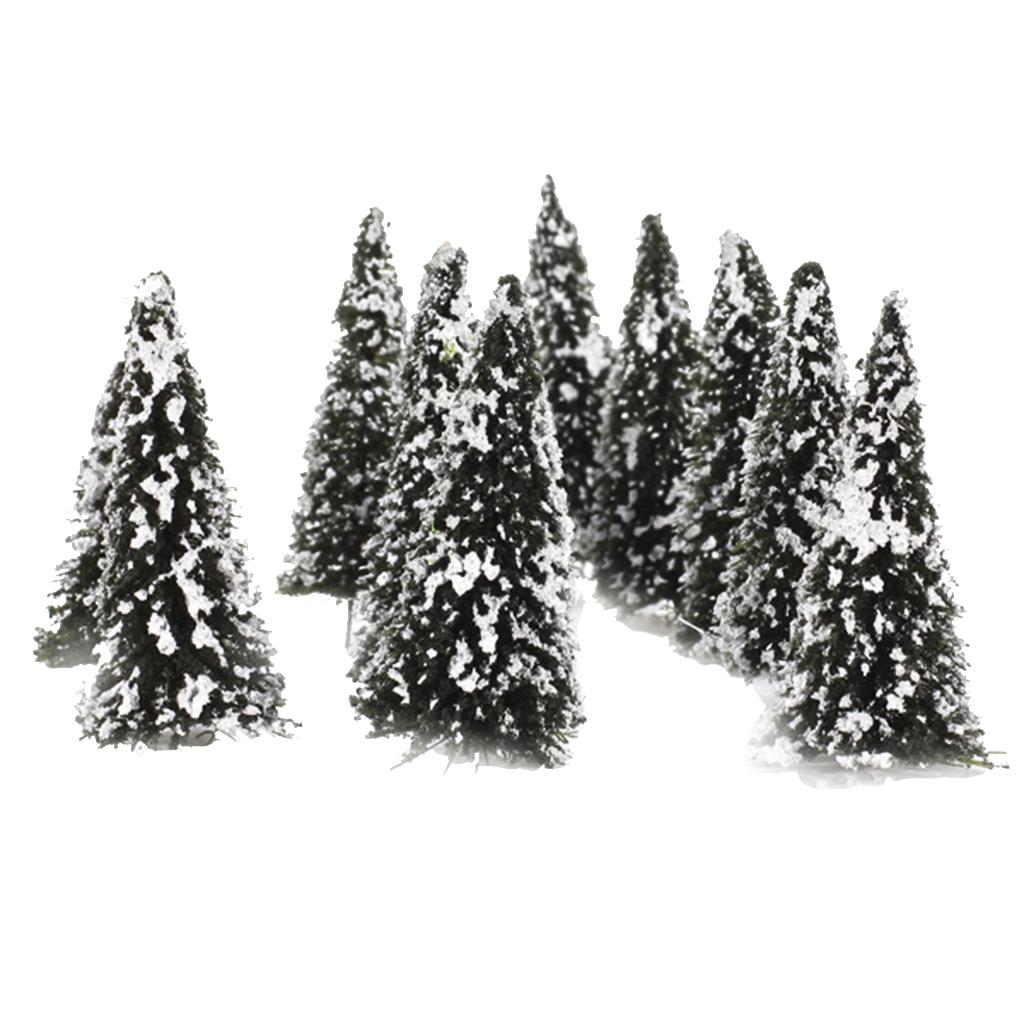 10pcs White Dark Green Scenery Landscape Model Cedar Trees 8cm