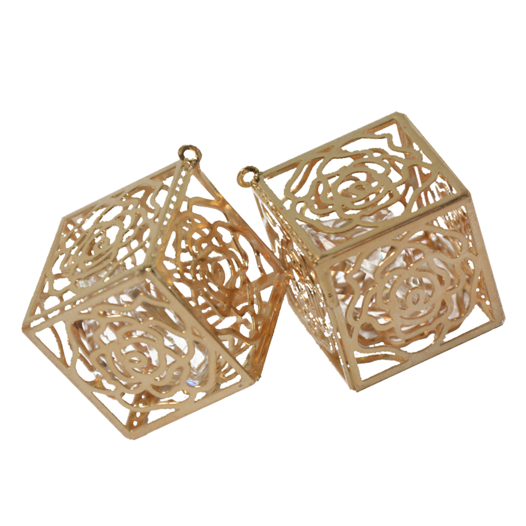 2pcs Fashion Gold Plated Brass Rose Cube Glass Rhinestone Pendants