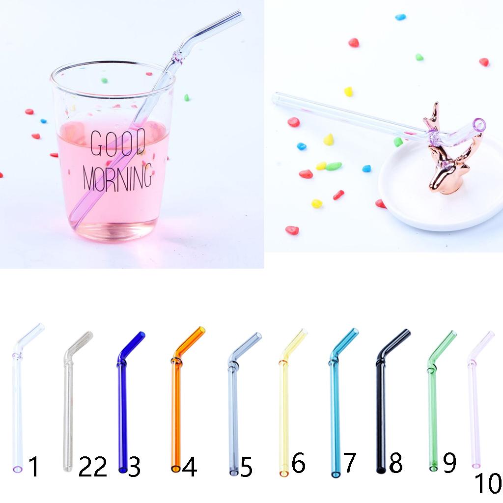 Creative Reusable Bent Glass Tube Drinking Straw + Cleaning Brush Purple