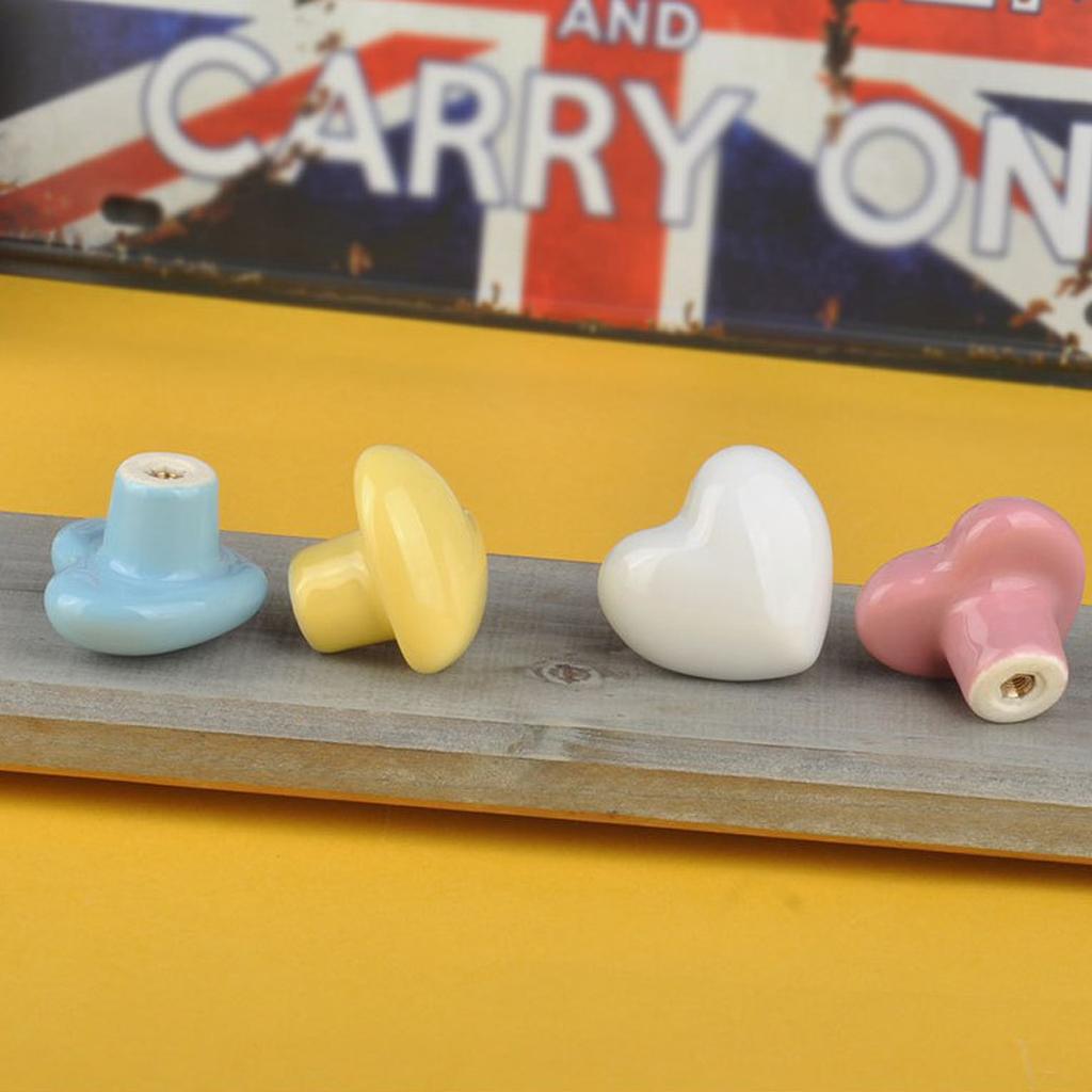 Heart Shaped Ceramic Door Drawer Bin Handle Pull Knob Hardware Yellow