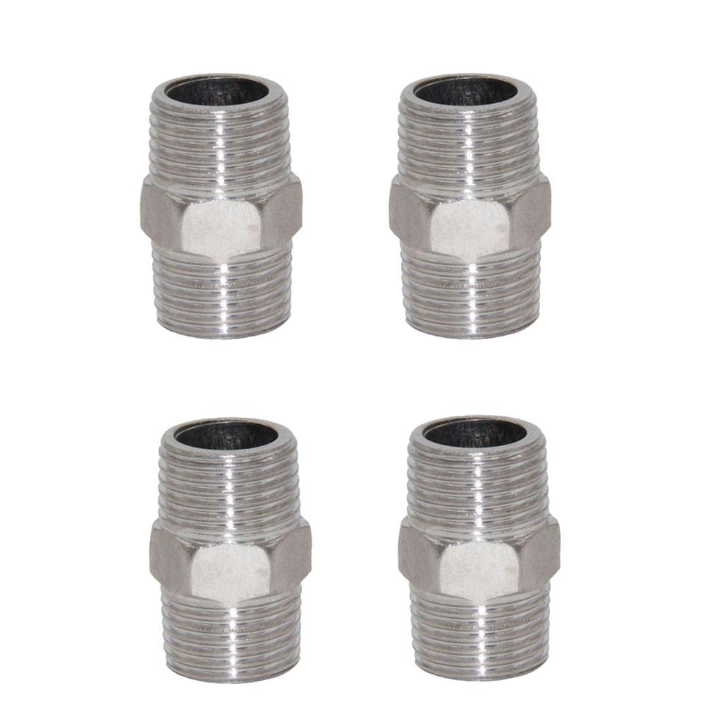 4pcs Stainless Steel 1/2'' Male To Male Thread Connector Pipe Fitting Coupler Joint