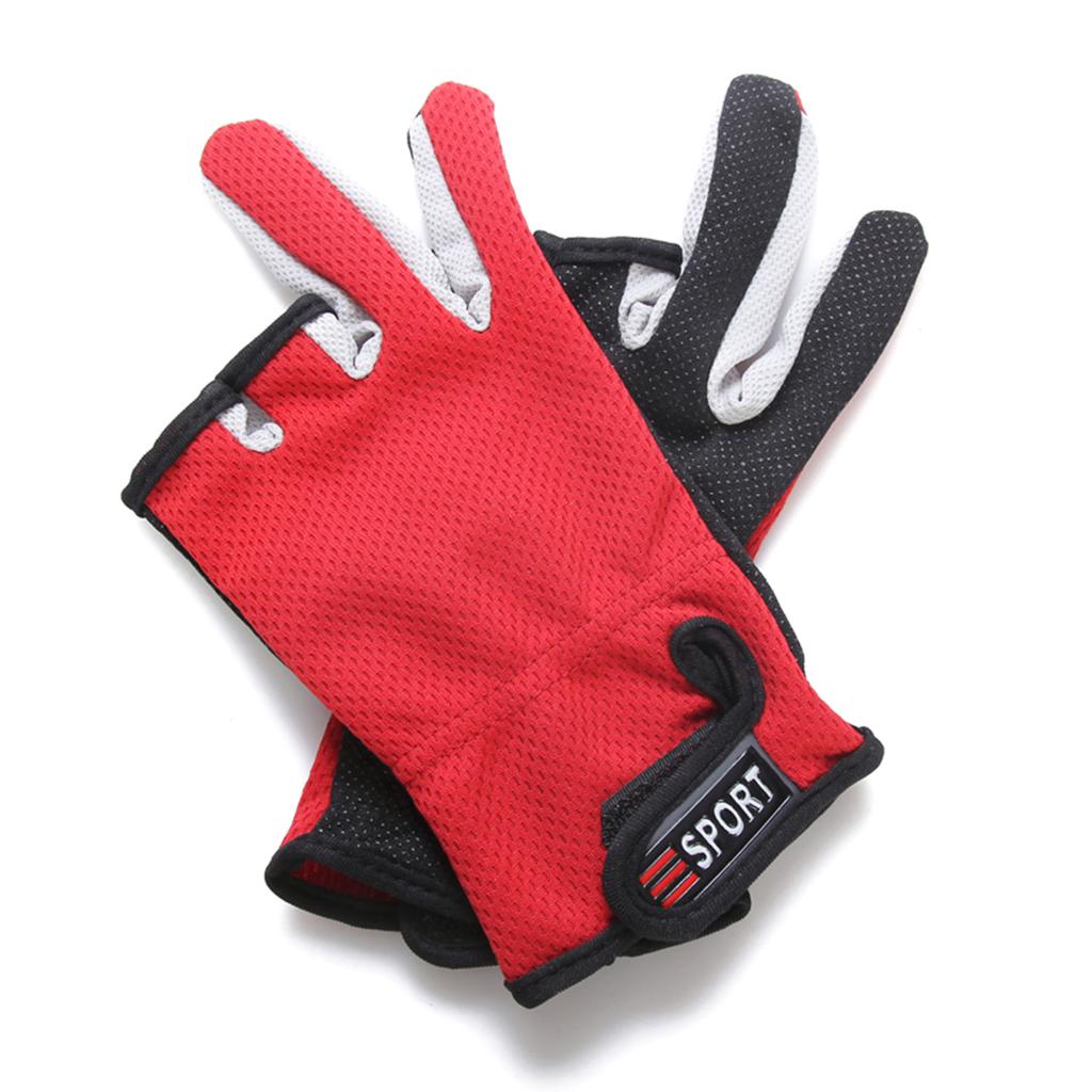 Adjustable Anti-slip 3 Low Cut Fingers Cycling Fishing Gloves Red