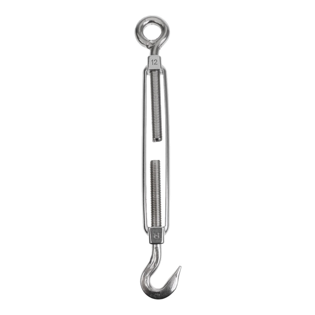 304 Stainless Steel Hook & Eye Turnbuckle Open Body Wire Rope Tightener M12